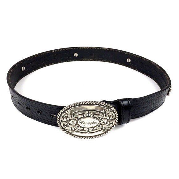 Wrangler Accessories - Vintage Wrangler Black Embroidered Leather Belt Handcrafted Old Sonora Mexico XS